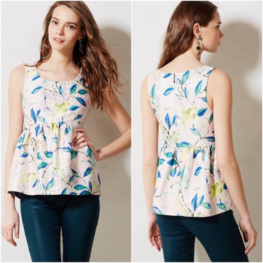 Anthropologie Leifsdottir Brocade Bird Peplum Top